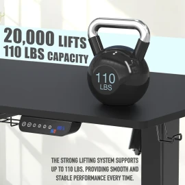 SHW 55 x 28 Inches Electric Height Adjustable Standing Desk with Drawer and Memory Preset, Black