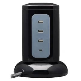 Tripp Lite by Eaton 6-AC Outlet and 4-USB Port, Protect It! Surge Protector Tower, 8-Ft. Braided Cord with Right-Angle Plug