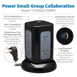 Tripp Lite by Eaton 6-AC Outlet and 4-USB Port, Protect It! Surge Protector Tower, 8-Ft. Braided Cord with Right-Angle Plug