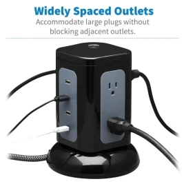 Tripp Lite by Eaton 6-AC Outlet and 4-USB Port, Protect It! Surge Protector Tower, 8-Ft. Braided Cord with Right-Angle Plug