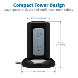 Tripp Lite by Eaton 6-AC Outlet and 4-USB Port, Protect It! Surge Protector Tower, 8-Ft. Braided Cord with Right-Angle Plug