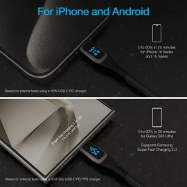 Naztech DigiWATT USB-C to USB-C Digital LED Cable, Black (6 Ft.)