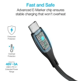 Naztech DigiWATT USB-C to USB-C Digital LED Cable, Black (6 Ft.)