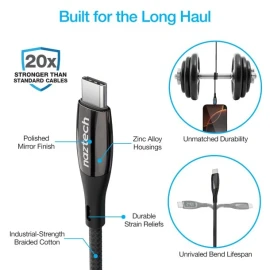 Naztech DigiWATT USB-C to USB-C Digital LED Cable, Black (6 Ft.)