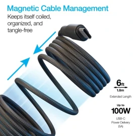 Naztech REcoil 100-Watt 6-Ft. USB-C to USB-C Magnetic Braided Cable (Black)
