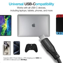 Naztech REcoil 100-Watt 6-Ft. USB-C to USB-C Magnetic Braided Cable (Black)
