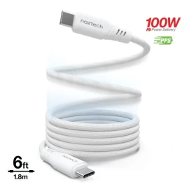 Naztech REcoil 100-Watt 6-Ft. USB-C to USB-C Magnetic Braided Cable (White)