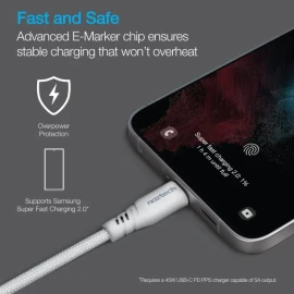 Naztech REcoil 100-Watt 6-Ft. USB-C to USB-C Magnetic Braided Cable (White)