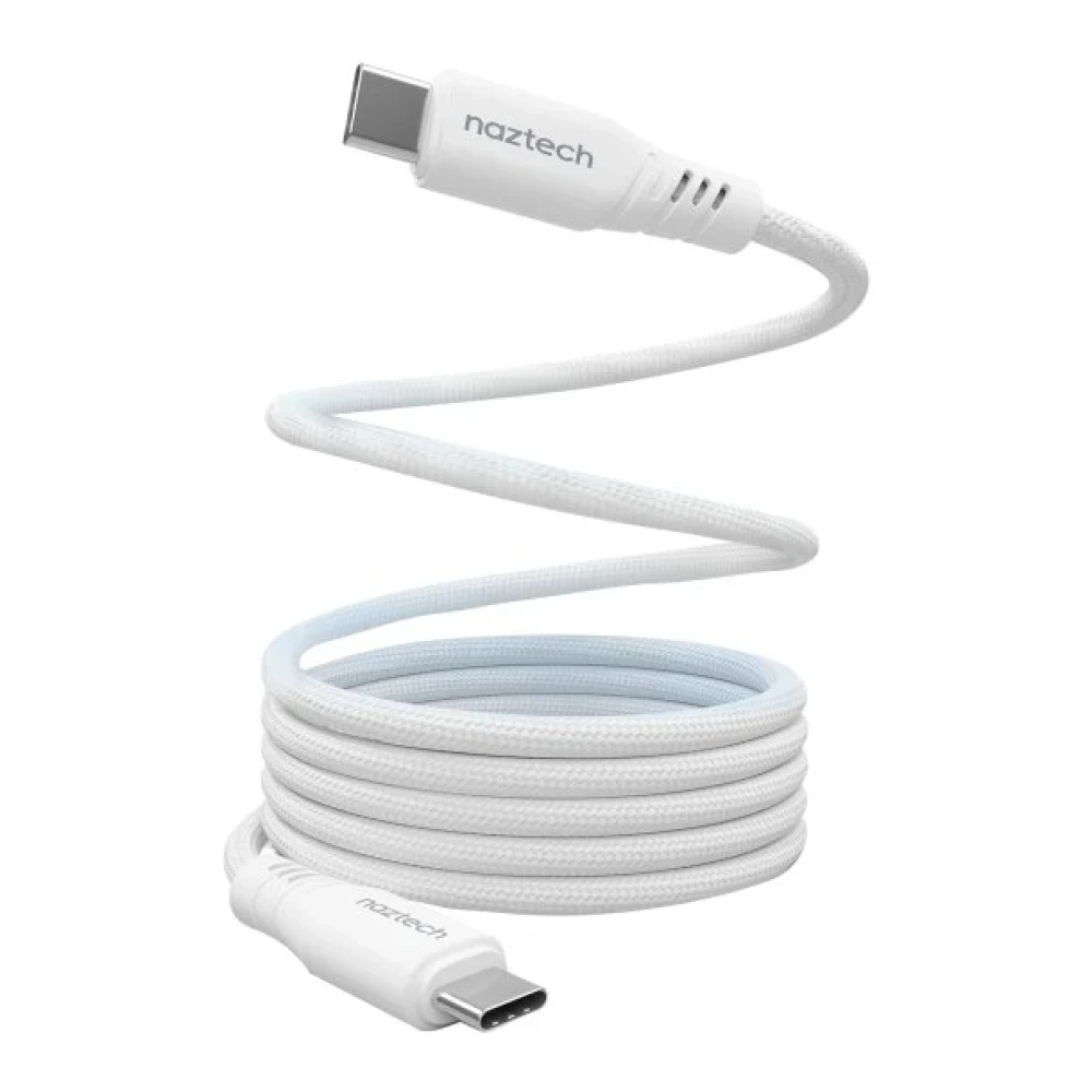 Naztech REcoil 100-Watt 6-Ft. USB-C to USB-C Magnetic Braided Cable (White)