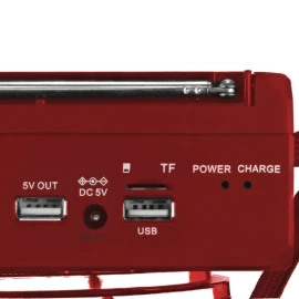 QFX Portable AM/FM/Shortwave Radio with Bluetooth, Flashlight, and Solar Panel, Red