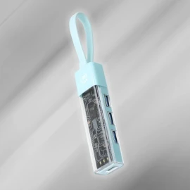 Manhattan Transparent 4-Port USB 3.0 USB-C/USB-A Combo Hub (Teal)