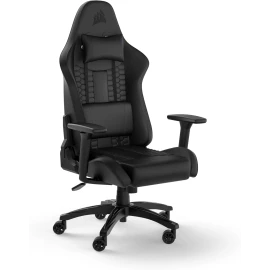 Corsair TC100 Relaxed Gaming Chair - Leatherette - Racing-Inspired Design - Lumbar Pillow - Detachable Memory Foam Neck Pillow - Adjustable Seat Height - Adjustable Armrests - Black