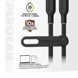 HyperGear® Flexi Pro USB-C® to USB-C® Soft-Touch Silicone Fast Charge and Sync Cable (15 Ft.; Black)