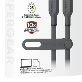 HyperGear® Flexi Pro USB-C® to USB-C® Soft-Touch Silicone Fast Charge and Sync Cable (15 Ft.; Gray)