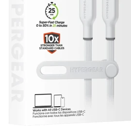HyperGear® Flexi Pro USB-C® to USB-C® Soft-Touch Silicone Fast Charge and Sync Cable (15 Ft.; White)