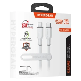 HyperGear® Flexi Pro USB-C® to USB-C® Soft-Touch Silicone Fast Charge and Sync Cable (15 Ft.; White)