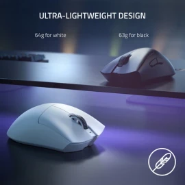 Razer DeathAdder V3 Pro - Mouse - ergonomic - right-handed - optical - 5 buttons - wireless - USB, Bluetooth - white