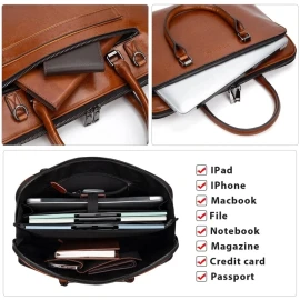 Blofinche Genuine Leather laptop Briefcase: Messenger shoulder bag 15 16 inch