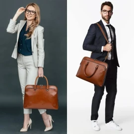 Blofinche Genuine Leather laptop Briefcase: Messenger shoulder bag 15 16 inch