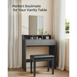 SONGMICS Piano Bench with Padded Cushion and Storage Compartment for Music Books, Vanity Stool, Tufted Wooden Piano Seat, 13.8 x 22 x 19.5 Inches, Black ULPB55H