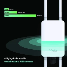 EnGenius Technologies ENH1350EXT Wi-Fi 5 AC1300 2x2 Dual-Band Outdoor Long Range Access Point/Range Extender/Bridge Features IP67 Rated, MU-MIMO, Fast Roaming (Mounting Kit & PoE Injector Included)
