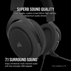 CORSAIR Gaming HS60 PRO SURROUND 9011213- Headset - full size - wired - USB, 3.5 mm jack - carbon