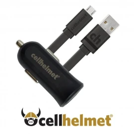 Cellhelmet 2.4-Amp Single-USB Car Charger with USB-A to Micro USB Flat Cable, 3 Feet