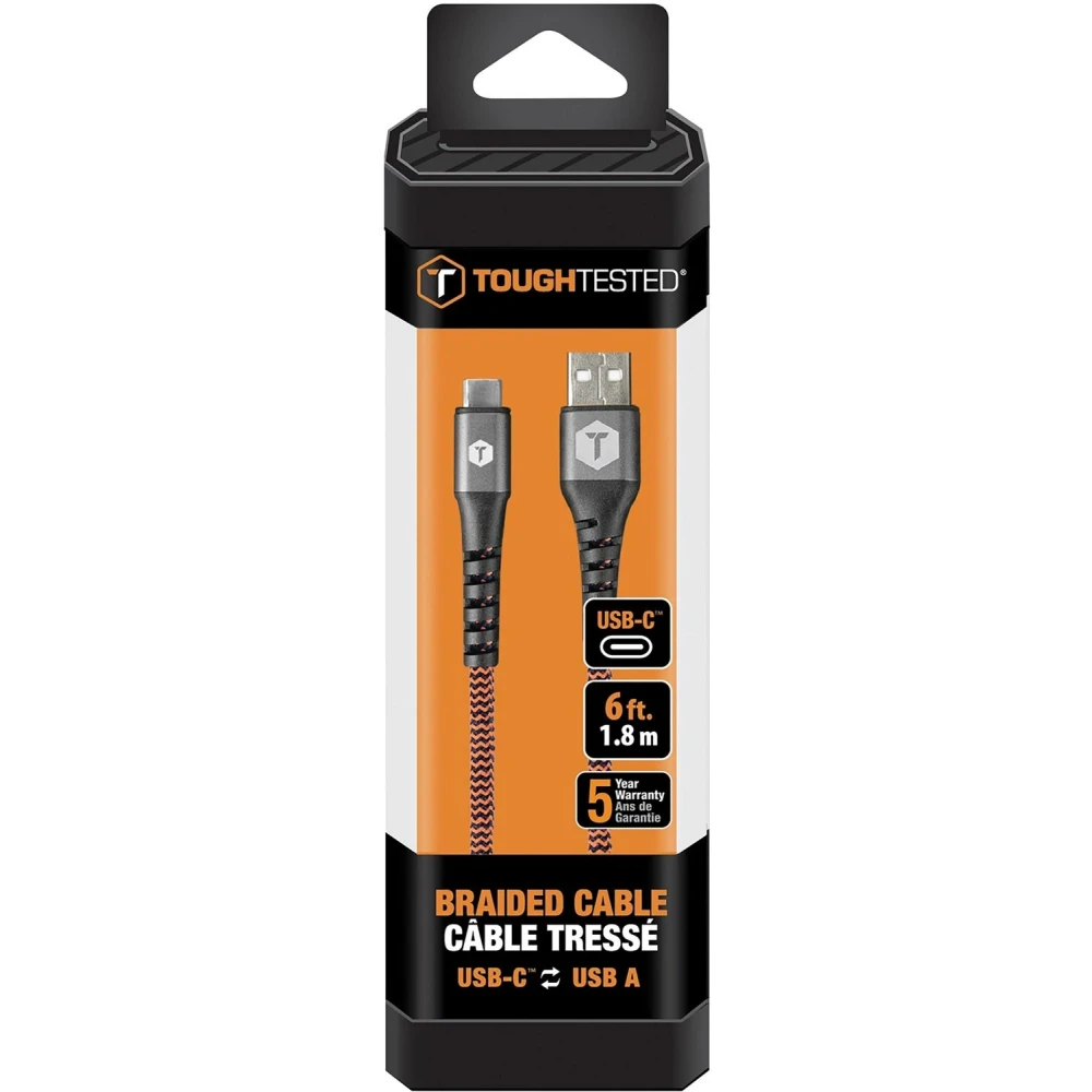 Tough Tested Charge & Sync USB Type-A to USB-C Hi-Speed Braided-Fabric 6-Foot Cable