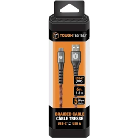Tough Tested Charge & Sync USB Type-A to USB-C Hi-Speed Braided-Fabric 6-Foot Cable