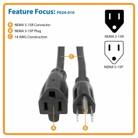 Tripp Lite 14-Gauge, 15-Amp Heavy-Duty Power Extension Cord (10Ft)