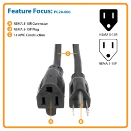 14-Gauge, 15-Amp Heavy-Duty Power Extension Cord (6Ft)