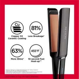 Revlon Copper Smooth Hair Flat Iron | Frizz Control for Fast and Shiny Styles, (XL 1-1/2 in), Black