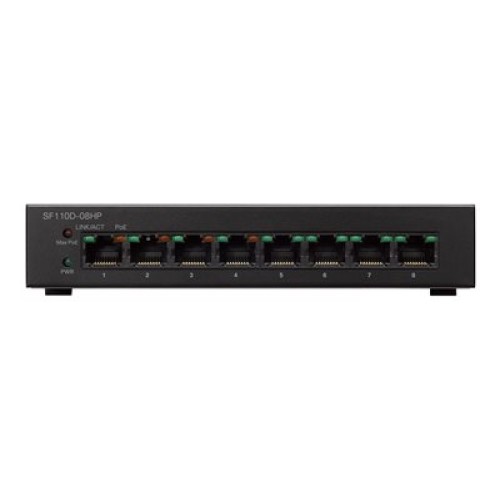 CISCO SMALL BUSINESS SF110D-08HP - SWITCH - 8 PORTS - UNMANAGED - DESKTOP, WALL-MOUNTABLE