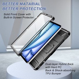 Soke Rugged Case for iPad Air 11-Inch M4 M3 M2 with Built-In Screen Protector and Kickstand - Black