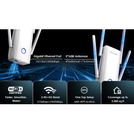 WAVLINK D6XH AX3000 WiFi 6 Range Extender Dual Band 3000sq.ft WN583HX3