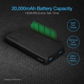 20,000 MAH 18 WATT PD+QC FAST CHARGE HIGH-CAPACITY FABRIC POWER BANK