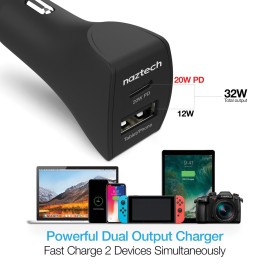 20-WATT POWER DELIVERY USB-C® AND 12-WATT FAST USB CAR CHARGER WITH USB-C® TO USB-C® 4-FOOT CABLE