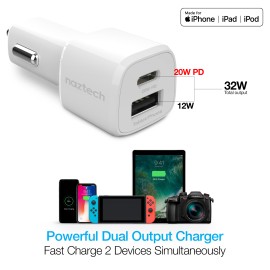 20-WATT POWER DELIVERY USB-C® TO 12-WATT FAST USB CAR CHARGER AND USB-C® TO LIGHTNING® 4-FOOT CABLE