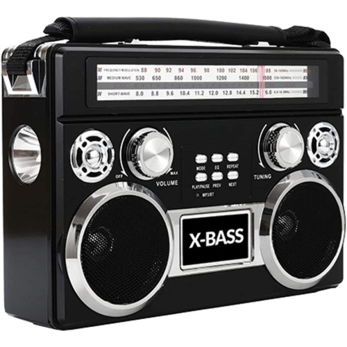 3-BAND RADIO WITH BLUETOOTH® AND FLASHLIGHT (BLACK)