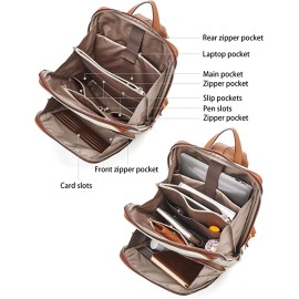 BOSTANTEN Leather Laptop Backpack for Women 15.6 inch Computer Bag Travel Work Daypack Large Size Bag