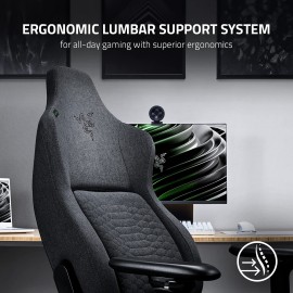 Razer D/ Gray Iskur Fabric Gaming Chair: Ergonomic Lumbar Support System - Ultra-Soft, Spill-Resistant Fabric Foam Cushions - 4D Armrests - Engineered to Carry - Foam Head Cushion - Dark Gray
