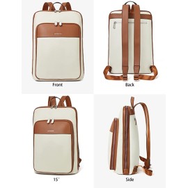 BOSTANTEN Leather Laptop Backpack for Women 15.6 inch Computer Bag Travel Work Daypack Large Size Bag