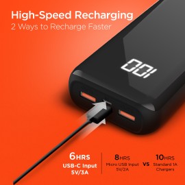 DUAL USB + USB-C® POWER BANK WITH DIGITAL BATTERY INDICATOR (20,000 MAH)