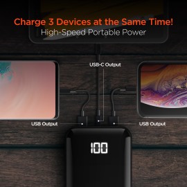 DUAL USB + USB-C® POWER BANK WITH DIGITAL BATTERY INDICATOR (20,000 MAH)