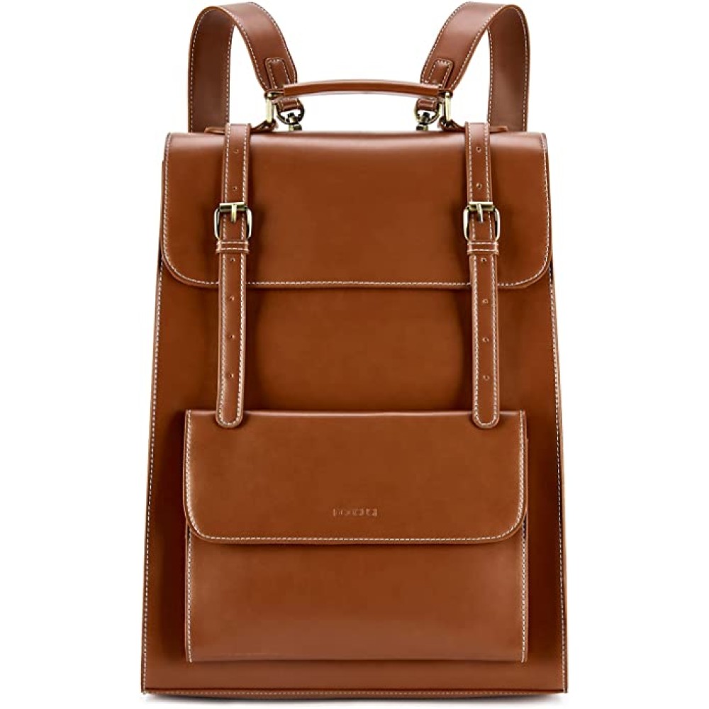 ECOSUSI Laptop Backpack for Women PU Leather Backpack Vintage for Laptop 15.6 inches School Bag College Bookbag