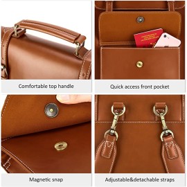ECOSUSI Laptop Backpack for Women PU Leather Backpack Vintage for Laptop 15.6 inches School Bag College Bookbag