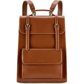 ECOSUSI Laptop Backpack for Women PU Leather Backpack Vintage for Laptop 15.6 inches School Bag College Bookbag
