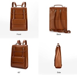 ECOSUSI Laptop Backpack for Women PU Leather Backpack Vintage for Laptop 15.6 inches School Bag College Bookbag