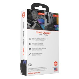 HYBRID 2-IN-1 10.5-WATT CAR AND WALL CHARGER WITH DUAL USB-A PORTS