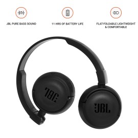 JBL T460BT On-Ear Wireless Bluetooth Headphones, Extra Bass with 11 Hours Playtime & Mic Includes Velvet Pouch Carrying Bag (Black)